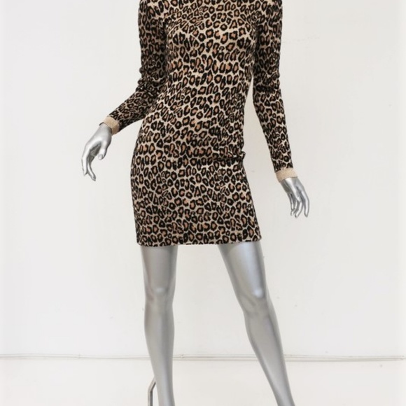 Miu Miu Leopard Print Sweater Dress Gold Lurex - Picture 2 of 8
